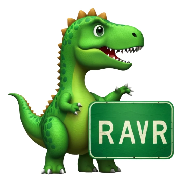 Dinosaur with sign that says rawr sticker