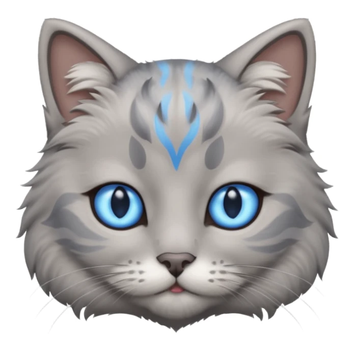 a gray cat with blue eyes on its FOREHEAD sticker