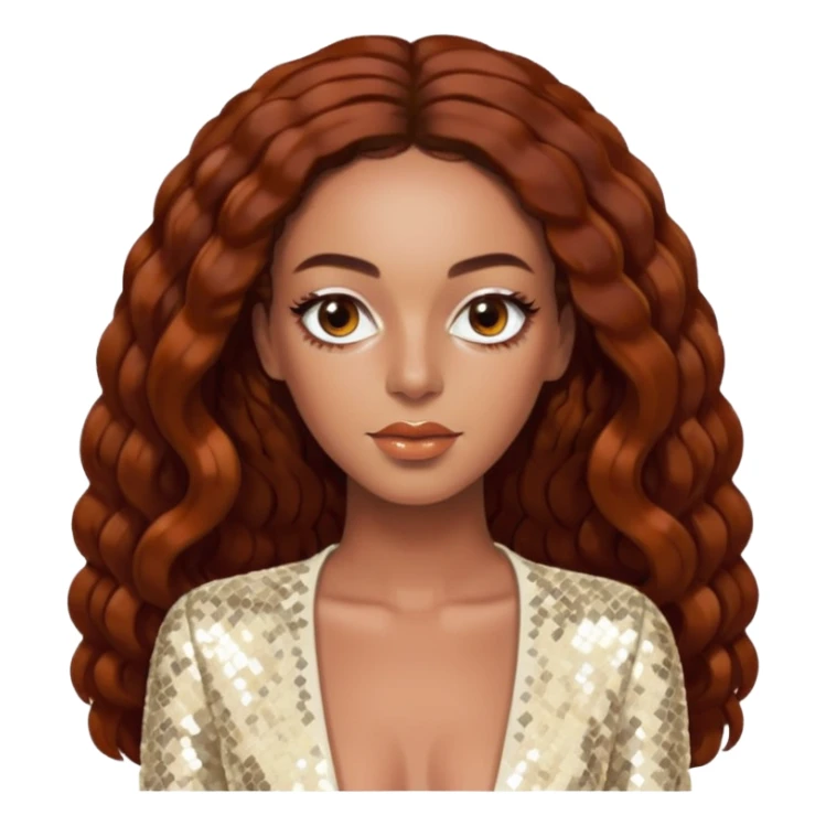 Solange with long dark auburn hair, ivory sequin outfit  sticker