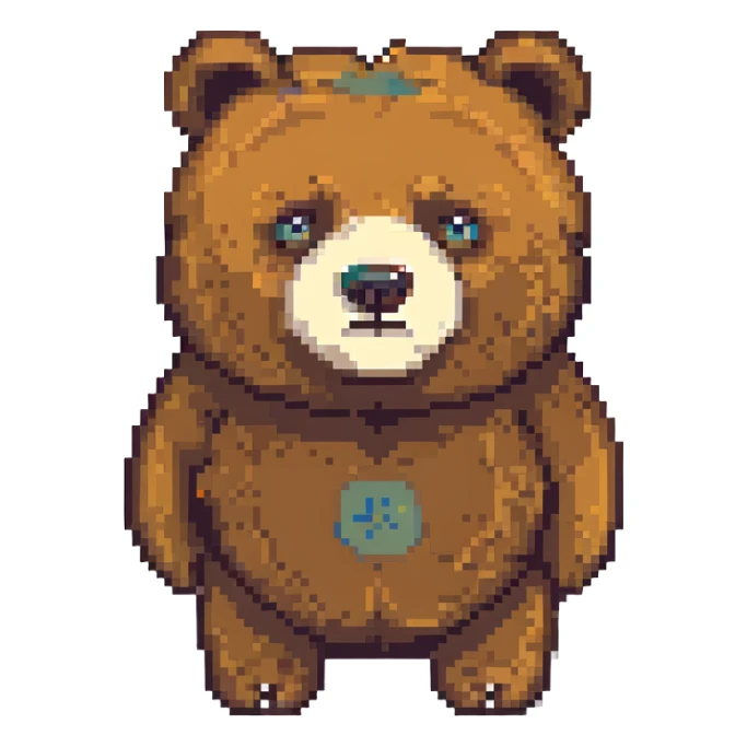 pixel art of a heavyset bear with a mark on its face sticker