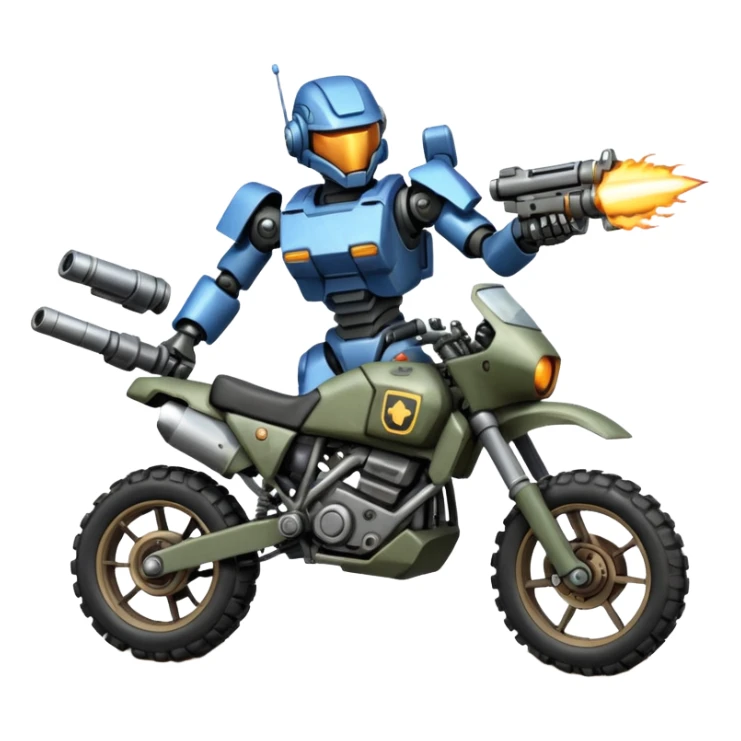 an army mech shooting forward enemy mech off-road racing motorcycle  sticker