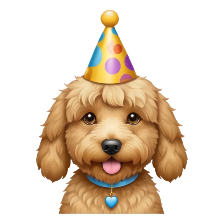 Goldendoodle dog with birthday hat sticker