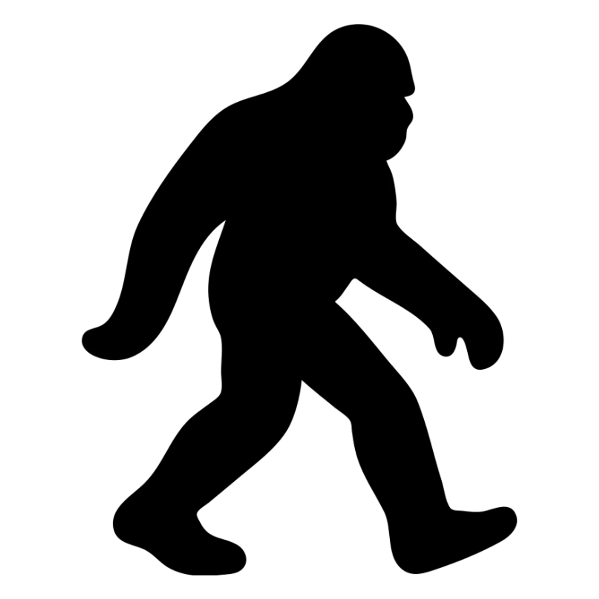 minimalist icon of sasquatch striding in profile, simple brown silhouette sticker