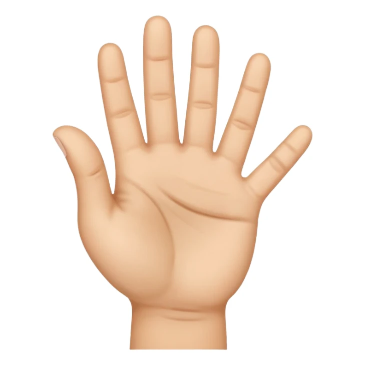 iPhone emoji style hand, palm visible, thumb bent to palm, four fingers up, number 4 gesture sticker