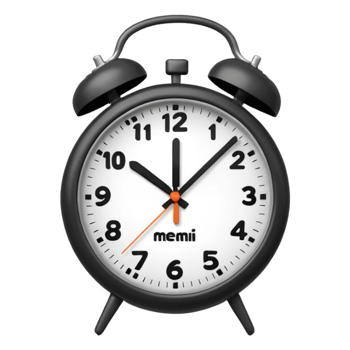 A 3D cartoon clock showing a few minutes before twelve, clean minimal background, Memoji-style. sticker