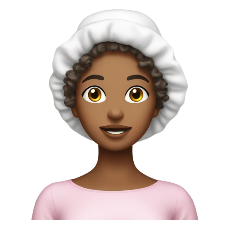 A vanity with a girl with curly hair doing her skincare routine with a bonnet on sticker