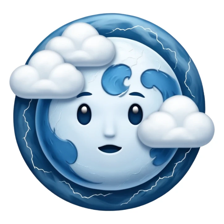 blue moon with no face and with clouds with snow and thunder with no face too sticker