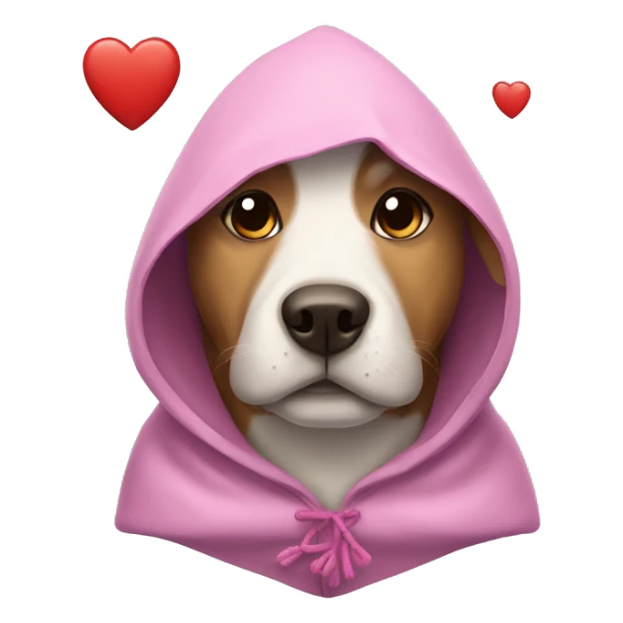 Dog wearing hooding with hearts sticker