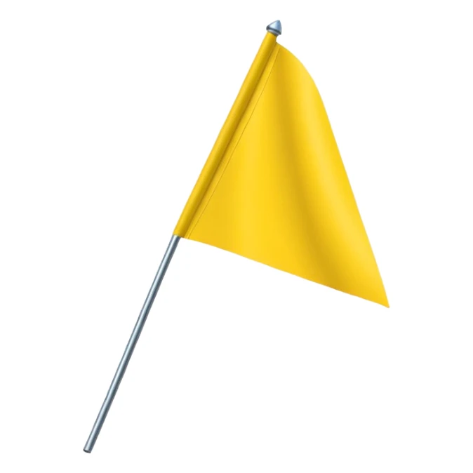 Emoji-style triangular flag, bright yellow, flat design, no folds or shading, simple and clean, minimalistic, centered on plain white or transparent background, high resolution sticker