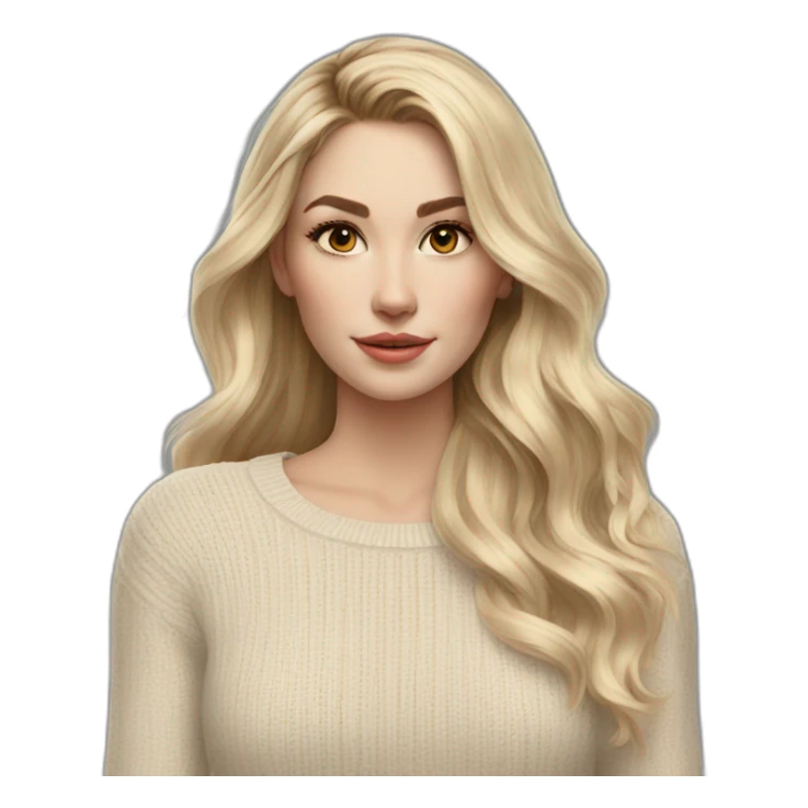 White women, long blonde balayage hair, no smile, beige sweater sticker