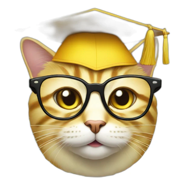 yellow-emoji-cat-head-with-glasses-and-with-mortarboard-on-its-head sticker