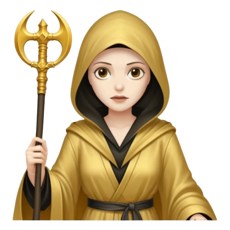 feminine grim reaper in a gold with scythe sticker