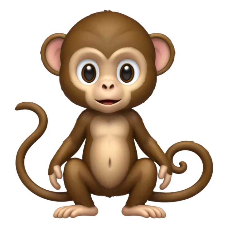 Cute 2.5D shading with fur and dark brown color Graphics. Front View Standing Monkey. For kids. sticker