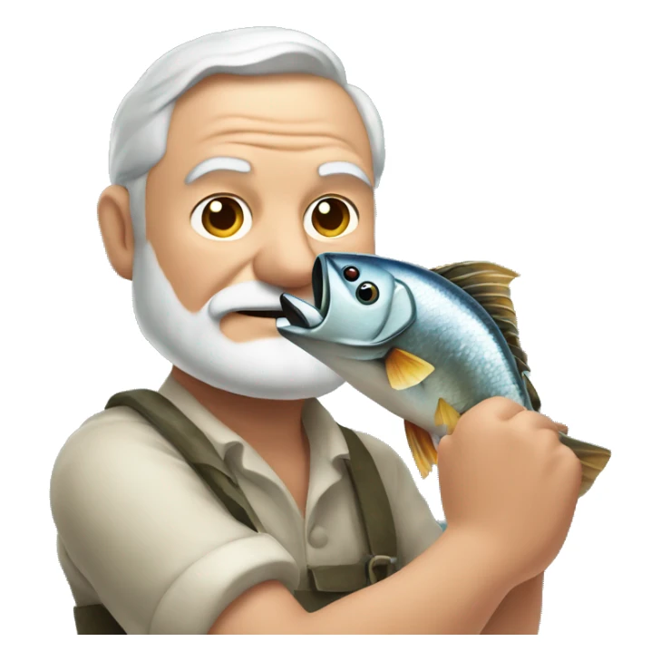 Ernest Hemingway holding a fish in his hands sticker