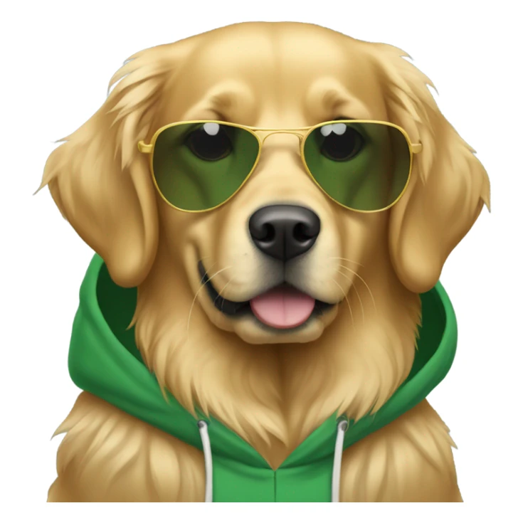Golden retriever wearing sunglasses and a green hoodie  sticker