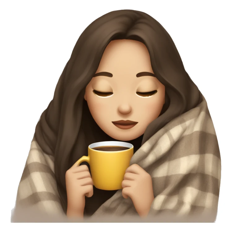 girl brunette inside a blanket sipping coffee eyes closed sticker
