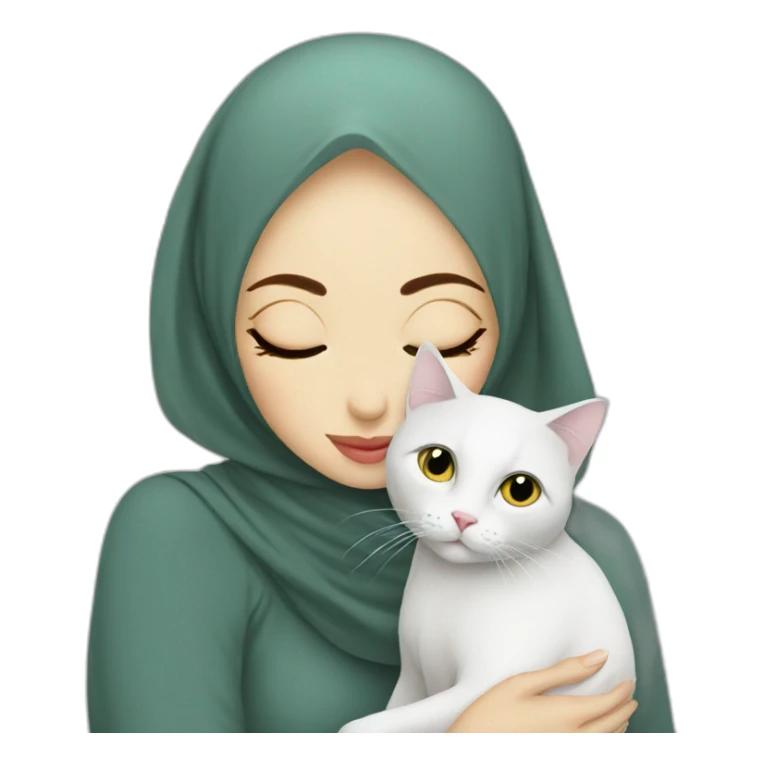 Hijab women kissing white cat sticker
