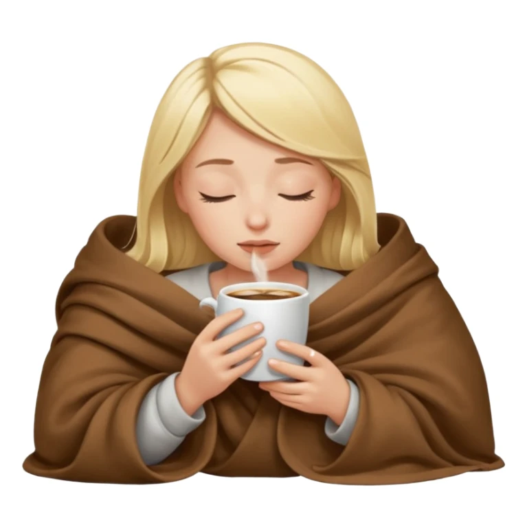 Blonde girl inside a blanket sipping coffee eyes closed sticker