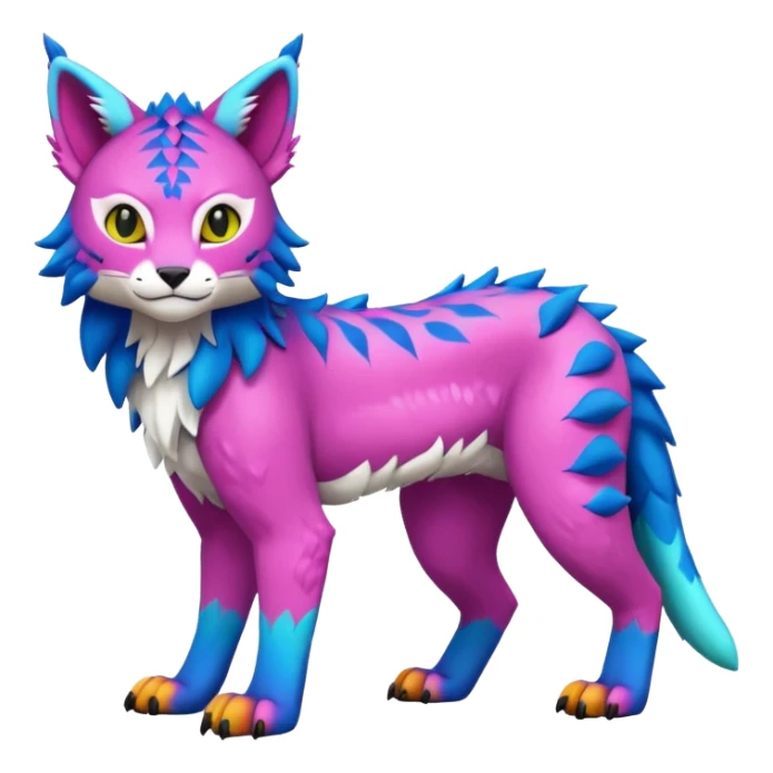 Colorful randomly-colored brightly-colored tropical kawaii edgy cute Lynx-Trico-Sergal-Vernid-Fakémon-Pokémon-creature (full body) sticker