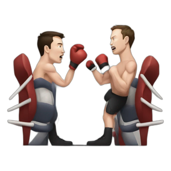 elon musk and mark zuckerburg in a boxing ring fighting angrily sticker