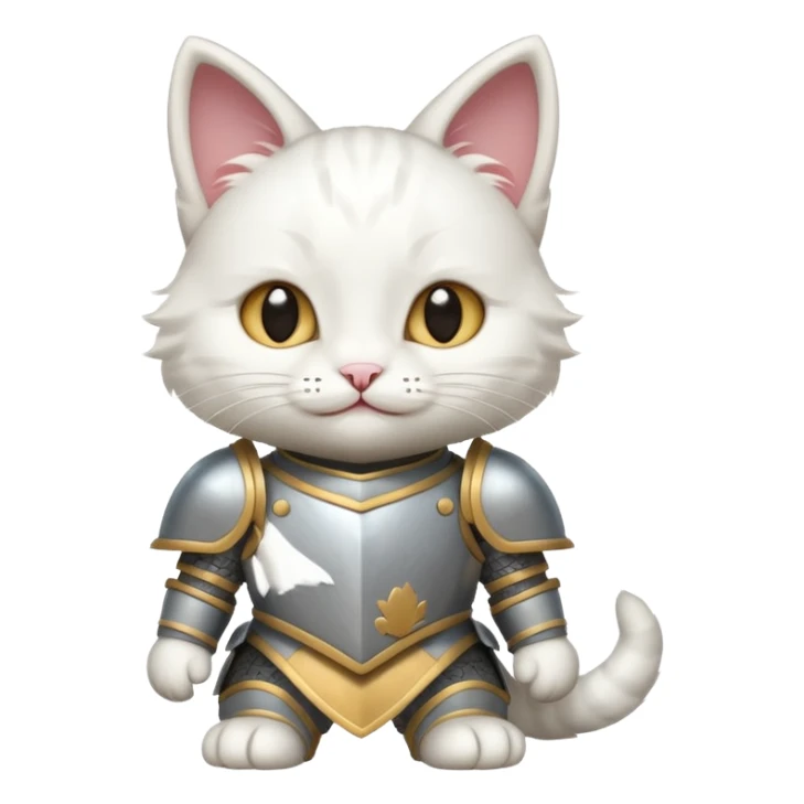 baby white cat in armor, full body, smile sticker