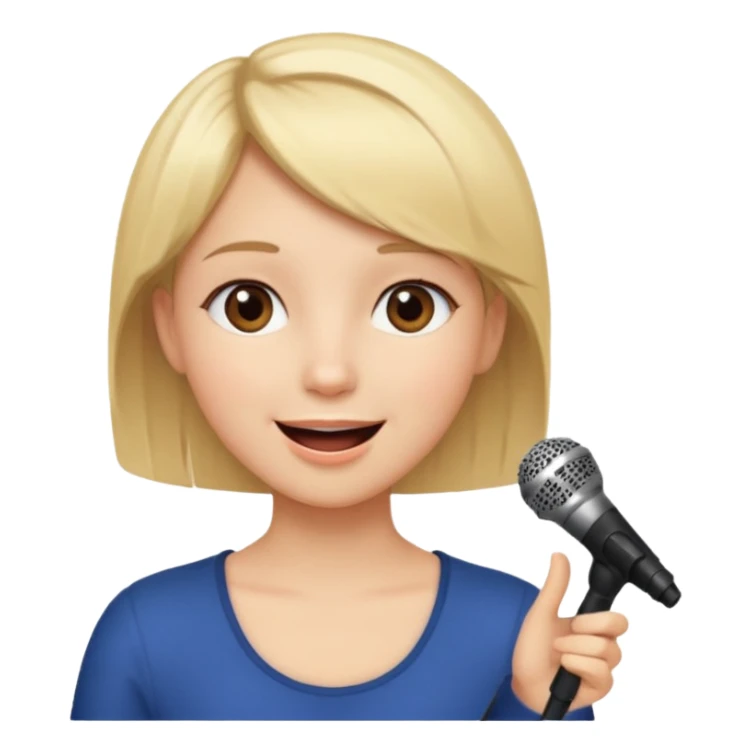 Crea una chica cantando con pelo rubio corto con ojos cafes  sticker