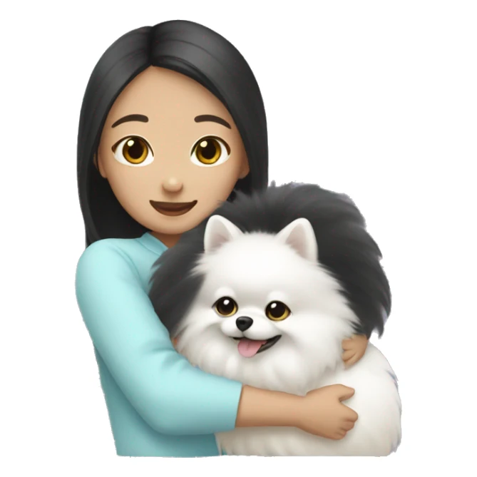 Chinese girl hug white Pomeranian sticker