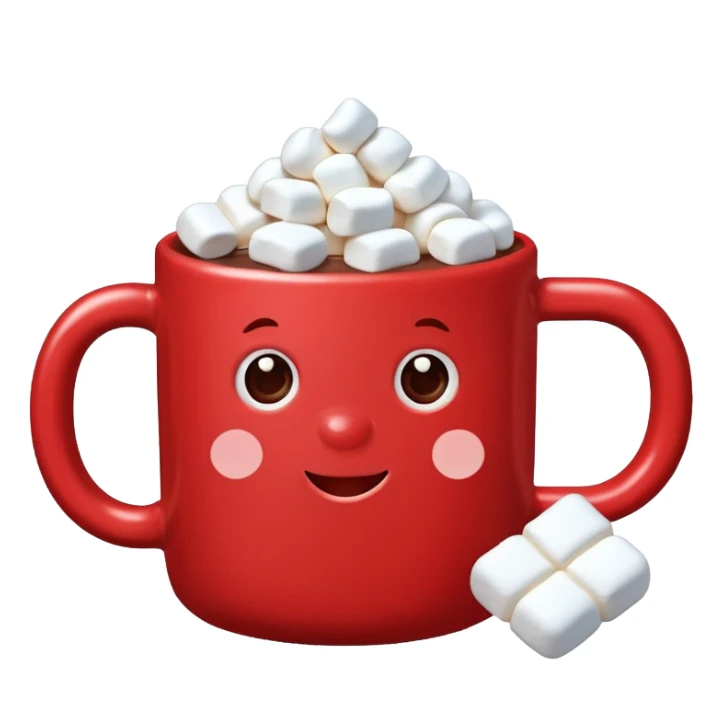 red mug of hot chocolate with marshmallows sticker