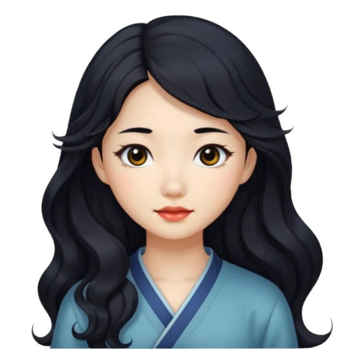 Chinese girl with long wavy black hair and black eyes sticker