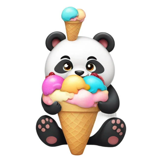 Kawaii chubby panda eating kawaii theme ice cream  sticker