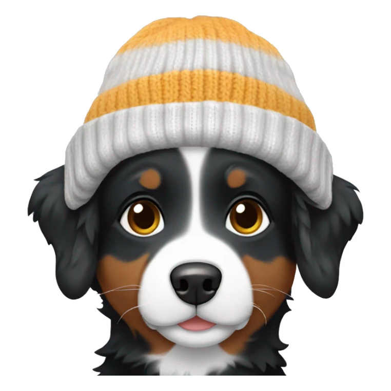 Small black australian shepherd dog wearing a knit cap sticker