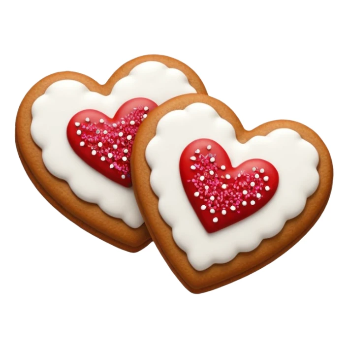two gingerbread heart cookies with white holiday icing sticker