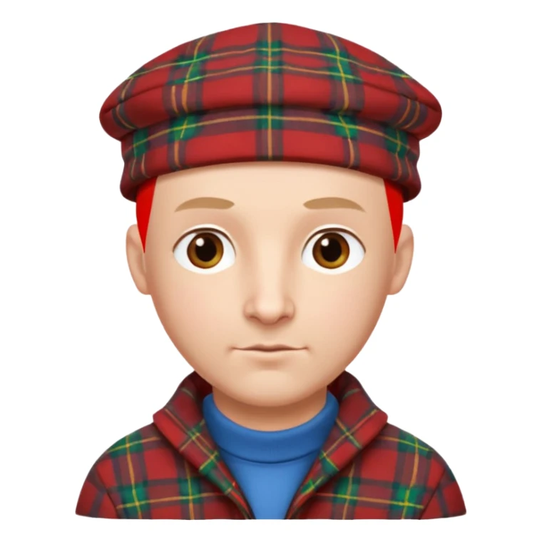 a bald man wearing a tartan flap cap looking really hopeful sticker