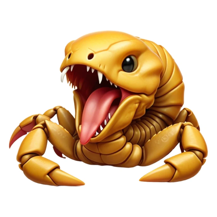 Cinematic Cute Yawning Emperor Scorpion Portrait Emoji, Head tilted slightly with a dramatic, wide-open yawn, showcasing a soft, textured exoskeleton with subtly drooping pincers and half-closed eyes in drowsy contentment, Simplified yet irresistibly adorable features, highly detailed, glowing with a soft, cozy glow, high shine, relaxed yet expressive, stylized with a dash of desert charm, soft glowing outline, capturing the essence of a sleepy yet affectionate scorpion that seems ready to stretch out for a nap! sticker