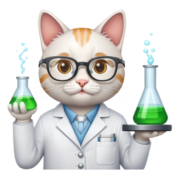 cat scientist wearing lab coat and glasses sticker