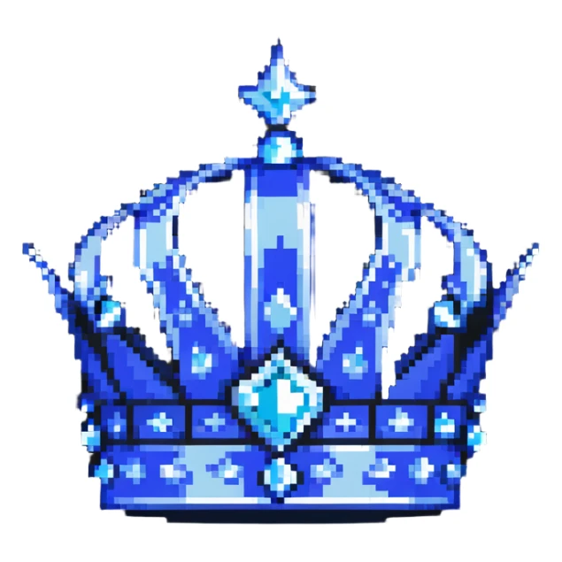 A sapphire blue crown with pointed tips and silver details sticker