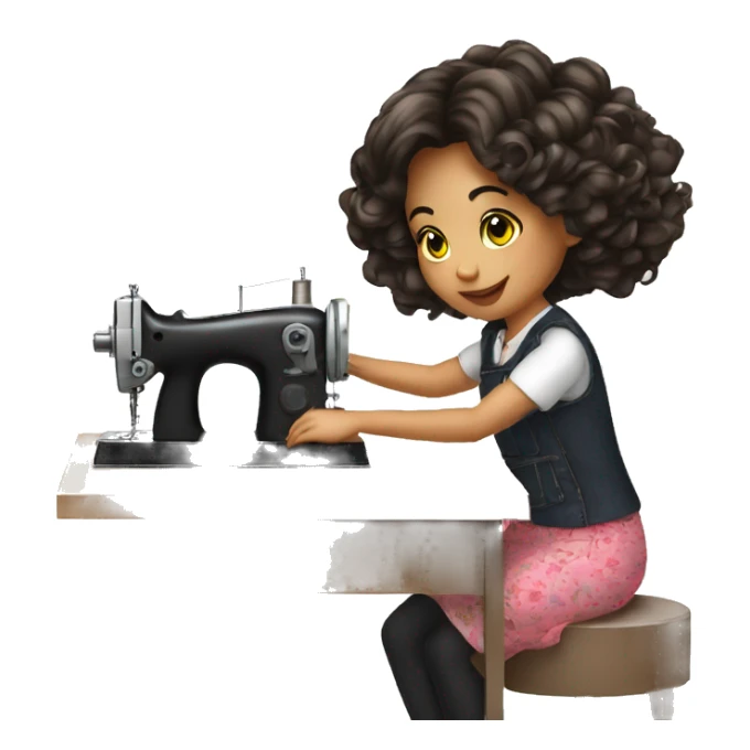 girl fashion work in sewing machine sticker
