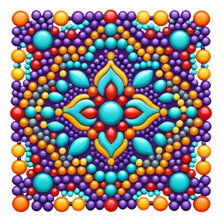 Create an icon that represents the hobby of beadwork. The design should feature colorful beads or a beadwork pattern. The icon should be clear, simple, and visually striking, with vibrant colors that reflect the artistic and creative nature of the hobby. The background should be transparent. sticker