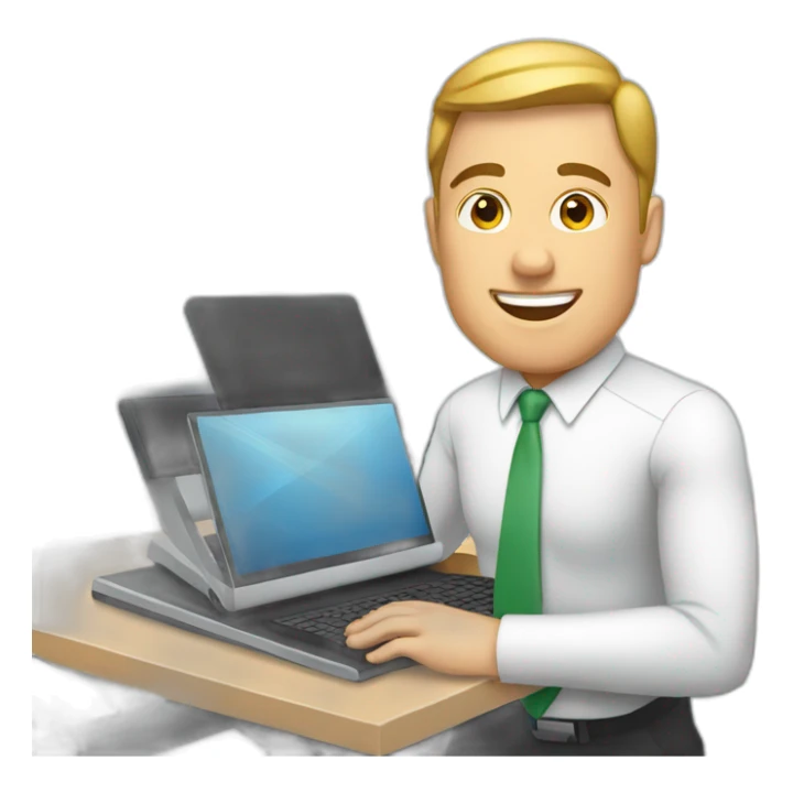 White Man with laptop on desk over treadmill sticker
