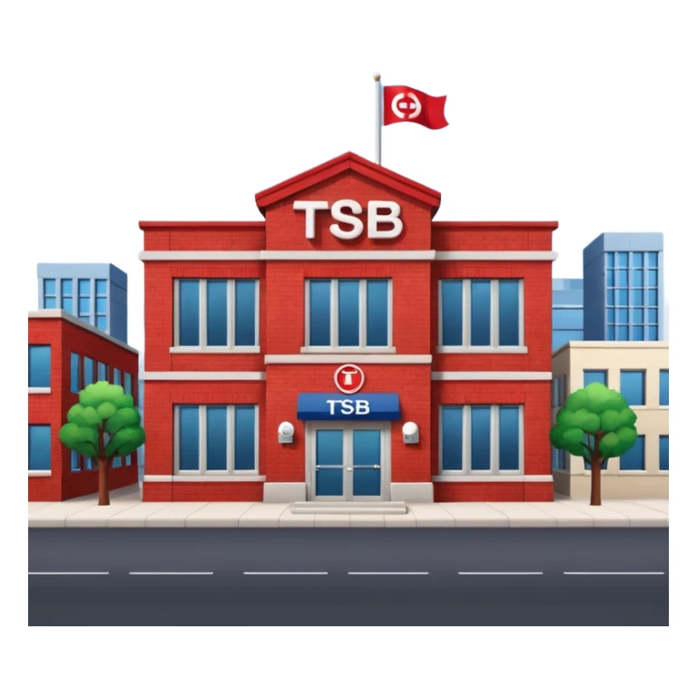A red building with "TSB" on the top running the banking business sticker
