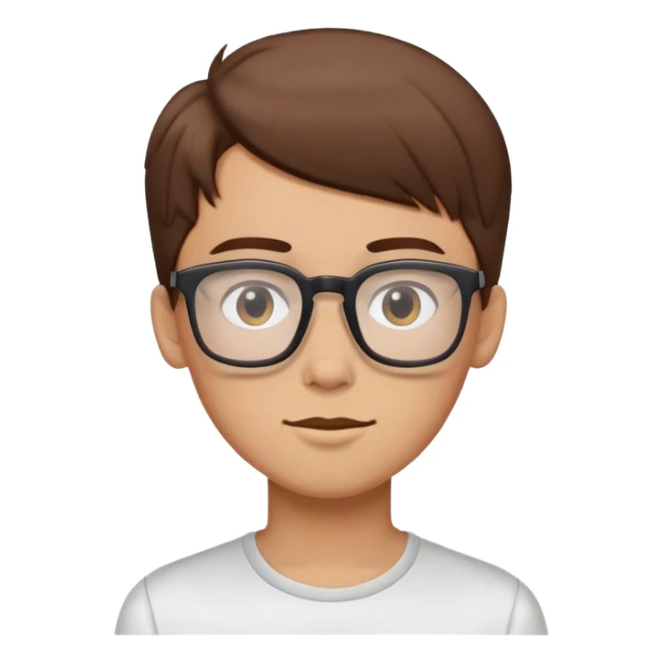 slim boy with rectagle glasses, brown hair, top up style sticker