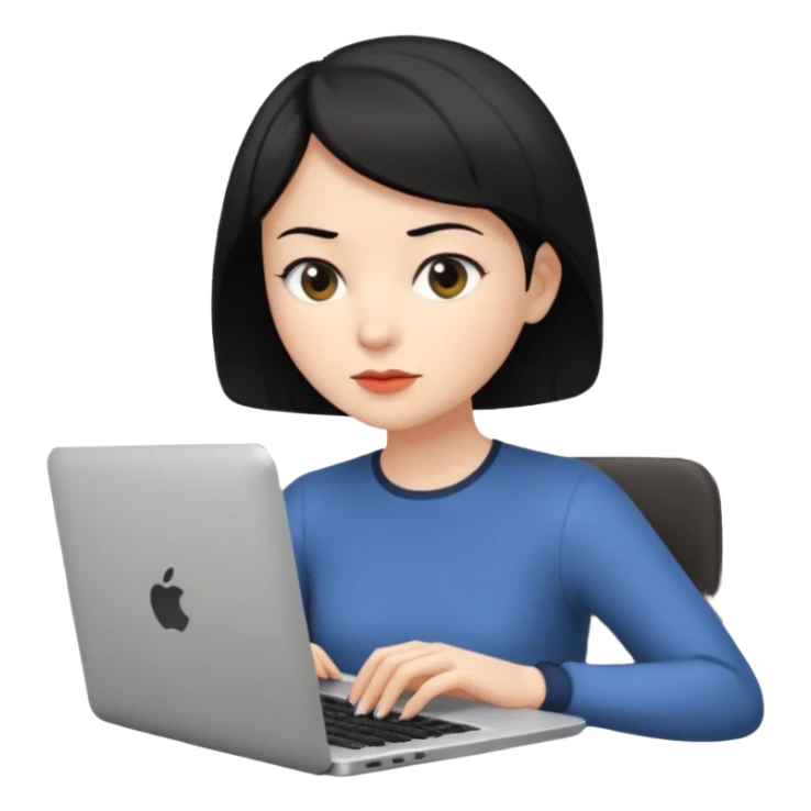 a white woman who has black short hair typing laptop sticker