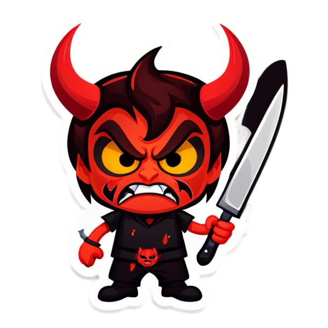 Angry emoji red eyes devil horns red face holding knife  sticker