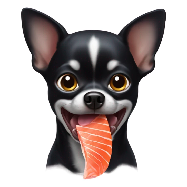 Black chihuahua with salmon in mouth sticker