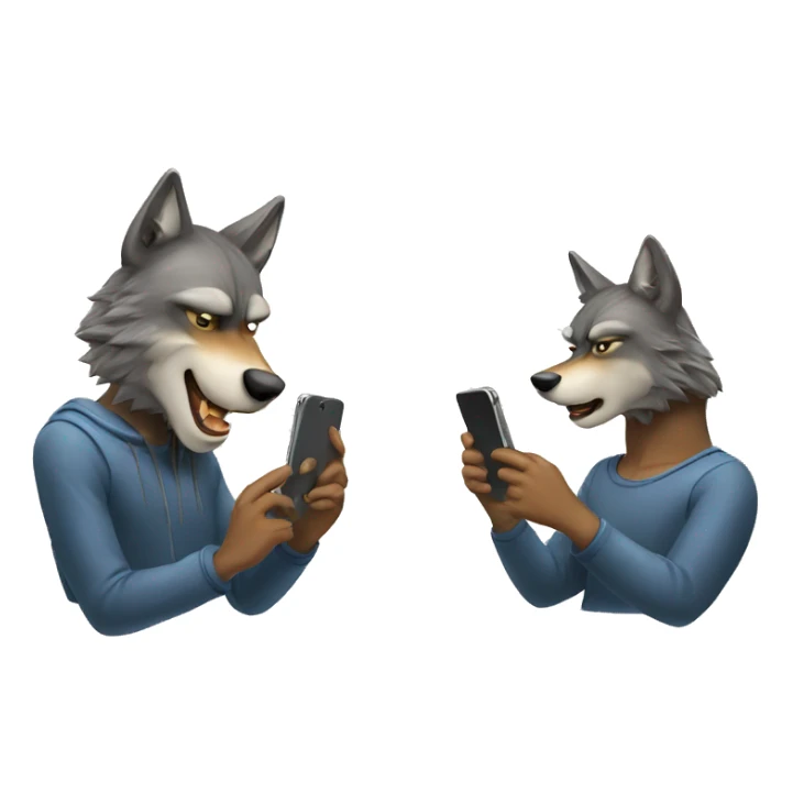 Two human like wolves looking at their phones celebrating sticker