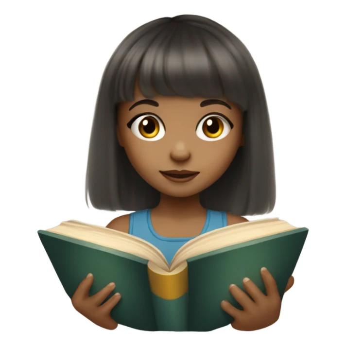 Mixed light skin cute little kid girl with bangs  with a book sticker