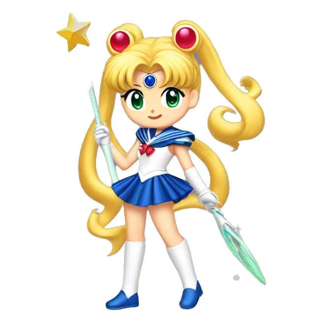 pretty guardian sailor moon usagi in her full sailor scout costume with her cosmic crescent wand sticker