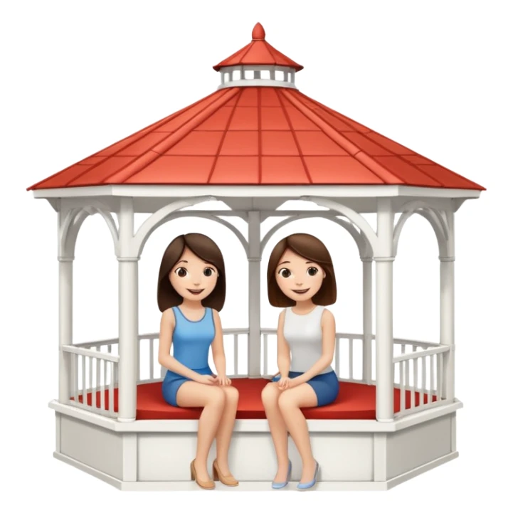 Two brunette women sitting inside a large white gazebo sticker
