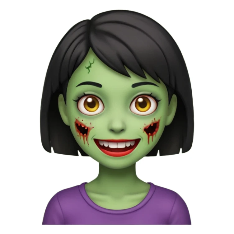 Emoji zombie girl verde com cabelo preto curto com uma expressão normal sticker