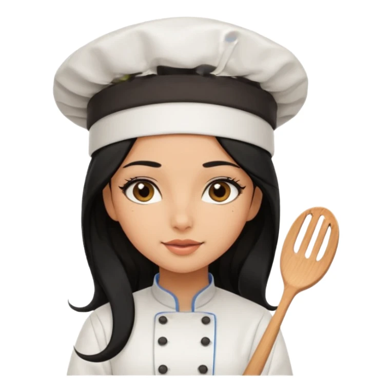 Create a cute girl, black hair, Middle Eastern with lashes  chef🧑‍🍳 emoji, barbie vibes tan skin black long hair with long lashes  sticker